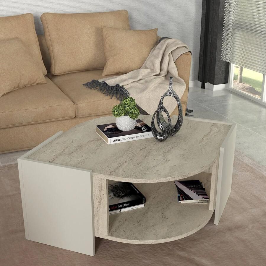 ESTE Home Salontafel beige granietlook – modern design met opbergruimte 75x75 cm