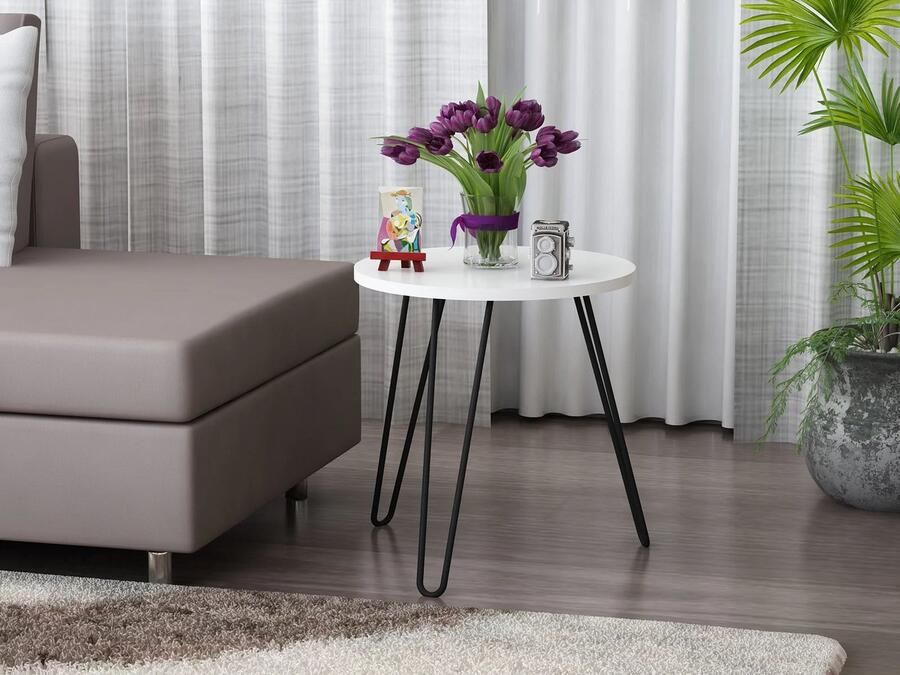 ESTE Home Witte Bijzettafel Beren – Rond – Metalen Poten – Ø44 cm – Modern