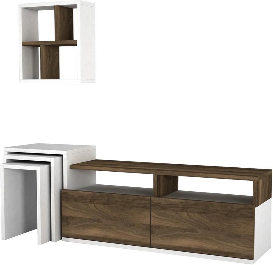 ESTE Home Woonkamerset in Wit Walnoot – Moderne Meubelset met Wandrek TV-Meubel & Opbergruimte – Complete Set voor Woonkamer