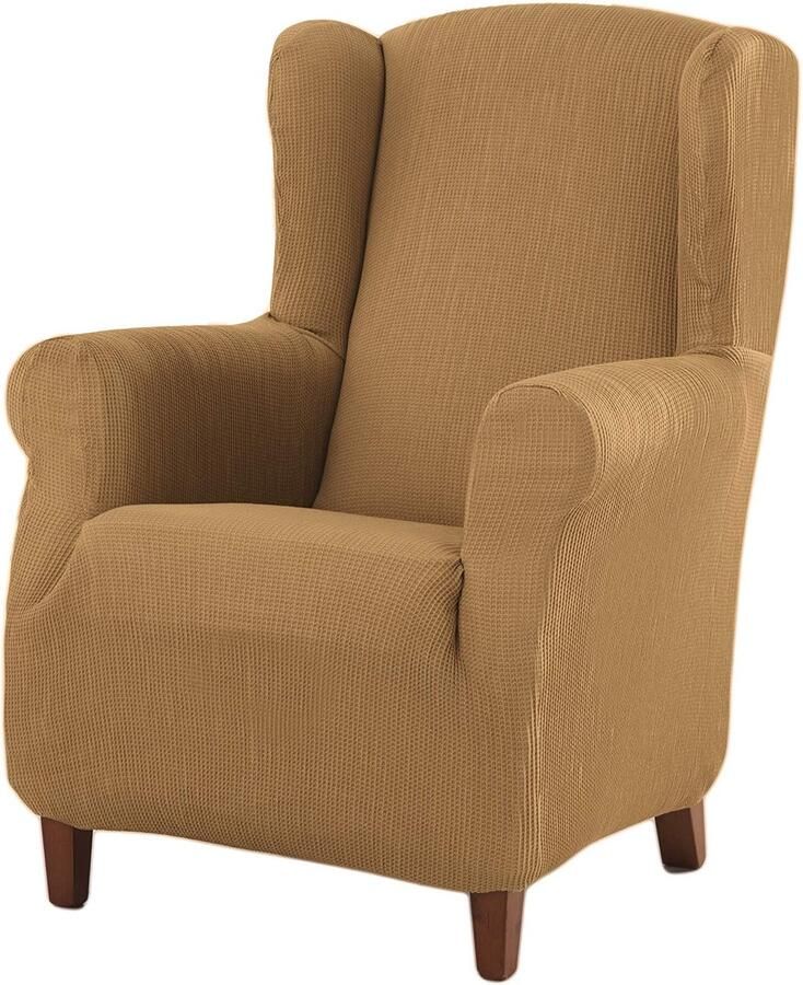 Estoralis Berta vleugelstoelhoes in modern design Elastische jacquardstof Beige Voor vleugelstoelen van 70 tot 110 cm. Fauteuilbescherming Aanpasbaar aan alle soorten fauteuils