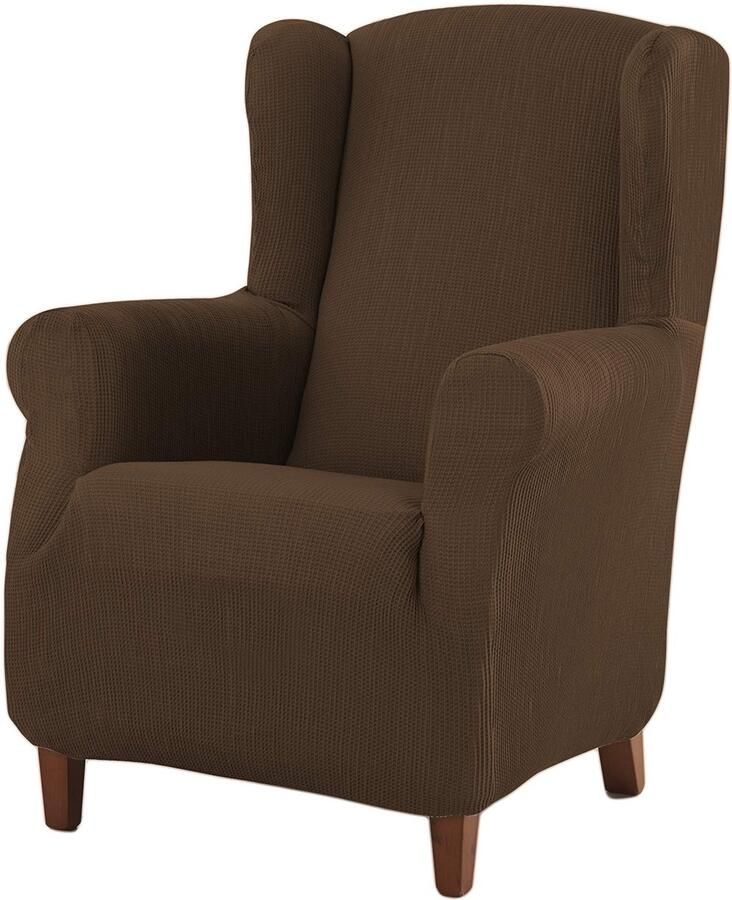 Estoralis Berta vleugelstoelhoes in modern design Elastische jacquardstof Bruin Voor vleugelstoelen van 70 tot 110 cm. Fauteuilbescherming Aanpasbaar aan alle soorten fauteuils