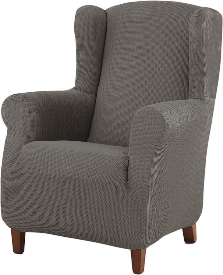 Estoralis Berta vleugelstoelhoes in modern design Elastische jacquardstof Grijs Voor vleugelstoelen van 70 tot 110 cm. Fauteuilbescherming Aanpasbaar aan alle soorten fauteuils