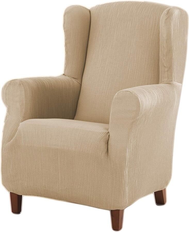 Estoralis Berta vleugelstoelhoes in modern design Elastische jacquardstof Lichtbeige Voor vleugelstoelen van 70 tot 110 cm. Fauteuilbescherming Aanpasbaar aan alle soorten fauteuils