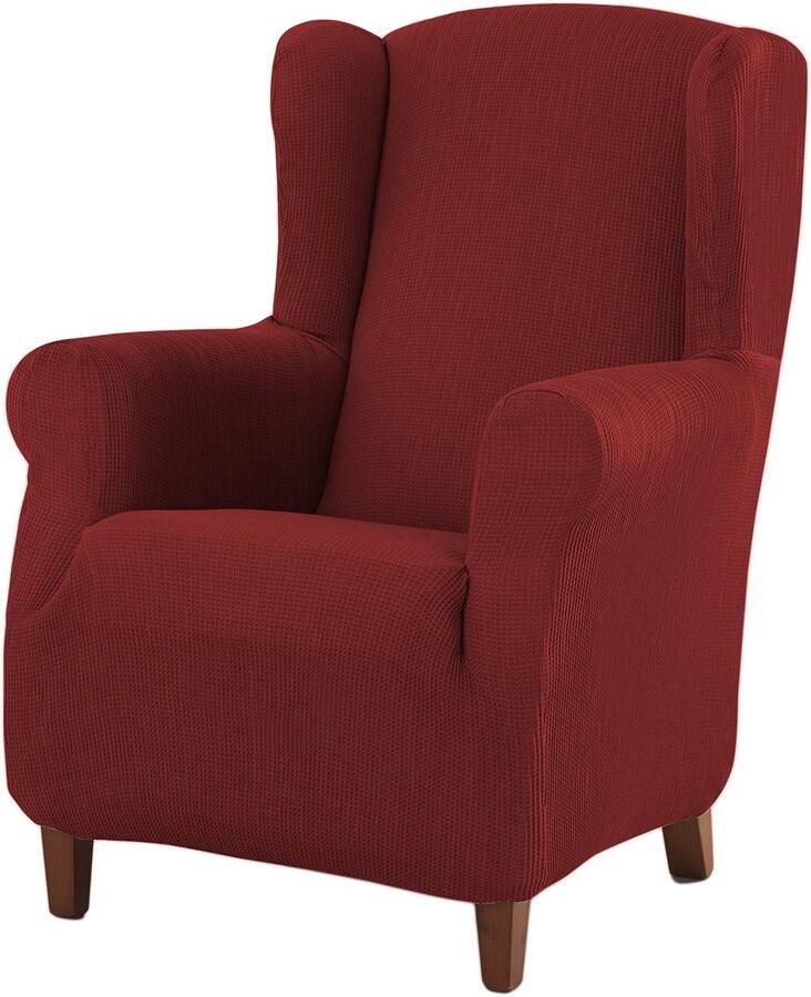 Estoralis Berta vleugelstoelhoes in modern design Elastische jacquardstof Rood Voor vleugelstoelen van 70 tot 110 cm. Fauteuilbescherming Aanpasbaar aan alle soorten fauteuils