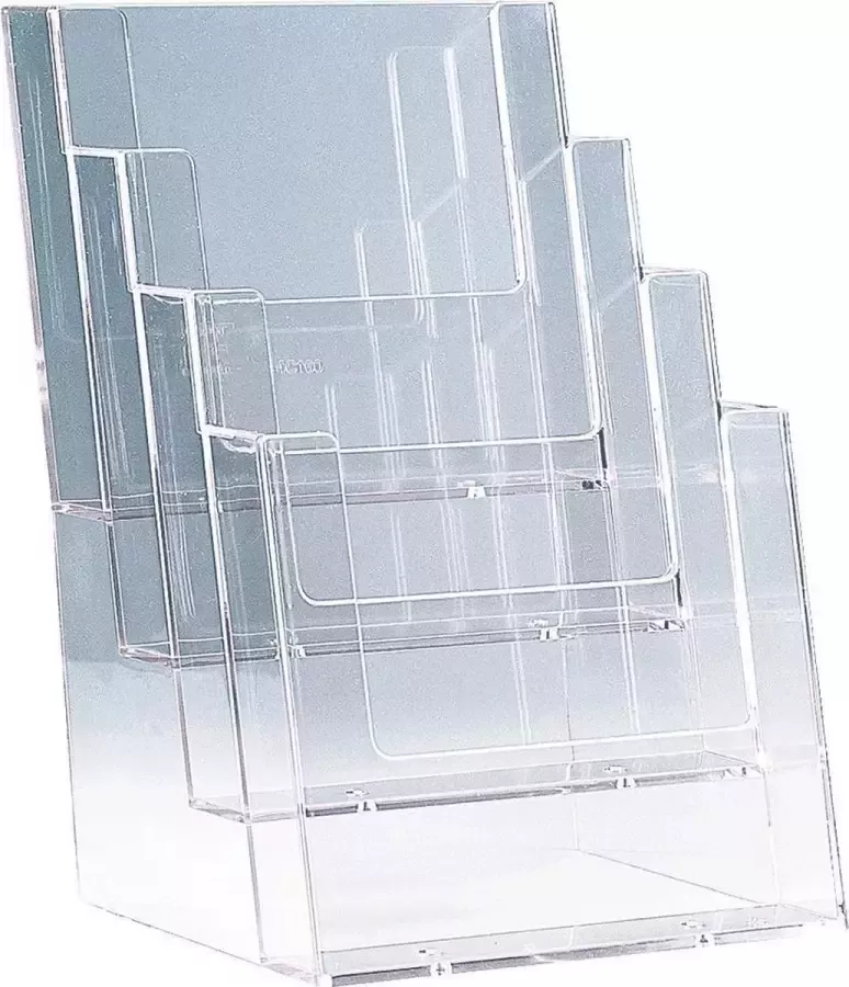 ESVSHOP.nl Brochurehouder voor op tafel 4 vakken doorzichtig stabieles Polysty