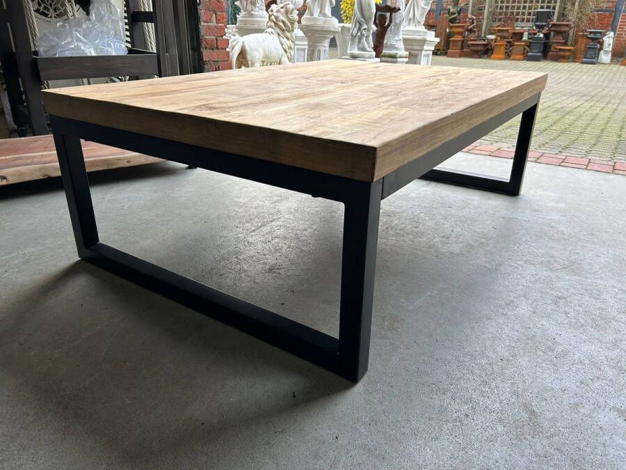 ETW Industriële salontafel hout zwart metalen frame