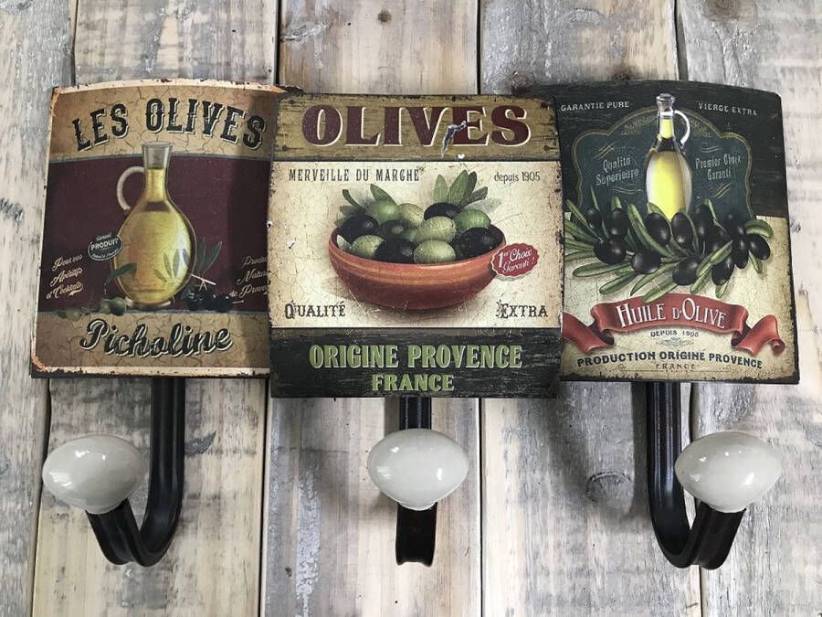 ETW Mediterrane kleerkast Olijfmotief Garderobehaak Theedoek Opknoping