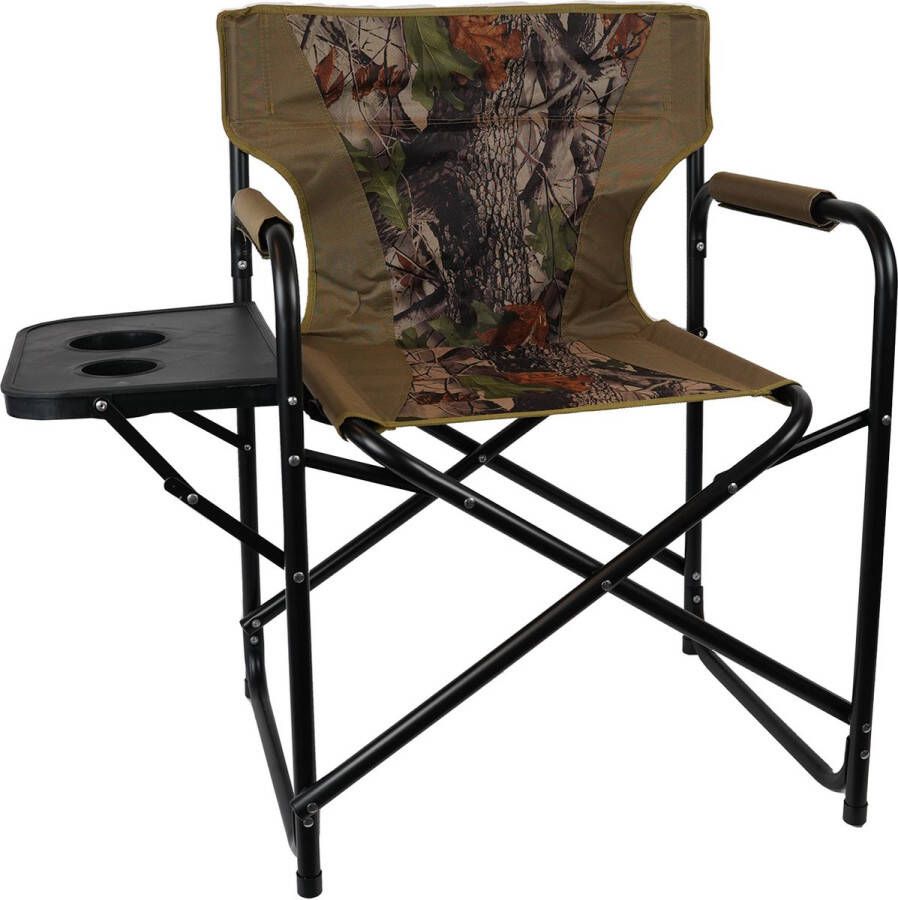 Eurocatch Outdoor Eurocatch Opvouwbare Campingstoel Met zijtafel Camouflage Director Chair Visstoel Afm. 59x48x85cm Afm. Zijtafel 27x39.5cm