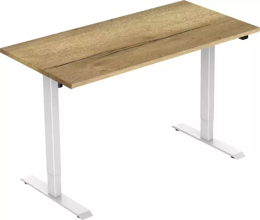 Euroseats Active zit sta bureau elektrisch 140 x 80 cm wit frame Natuur eiken werkblad- ergonomisch bureau verstelbaar bureau