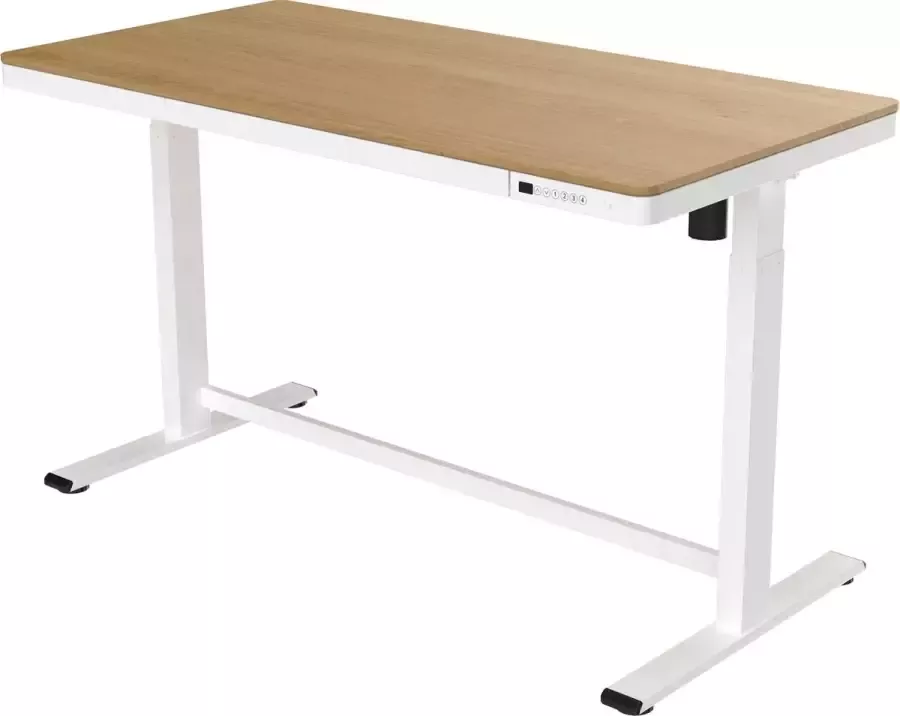 Euroseats Elektrisch zit-sta bureau 140x70cm wit onderstel blad eiken kleur ergonomisch bureau verstelbaar bureau