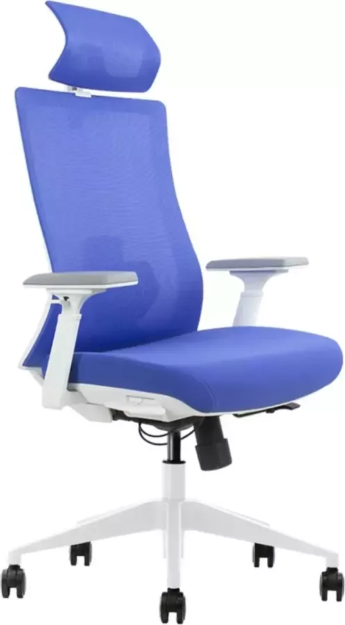 Euroseats ergonomische bureaustoel met hoofdsteun Verona. Uitvoering rug & zitting blauw. Voldoet aan de NEN EN 1335 norm