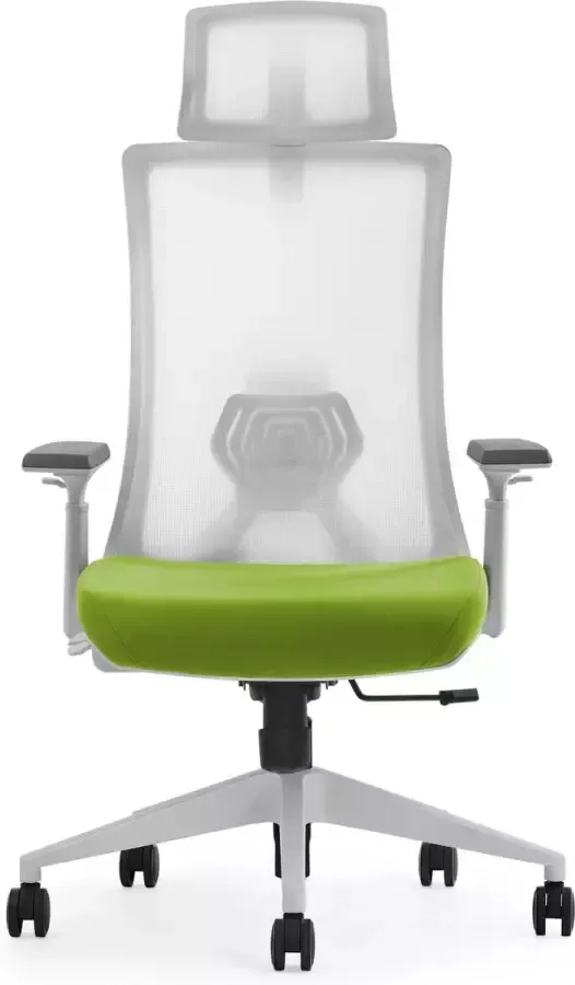 Euroseats ergonomische bureaustoel met hoofdsteun Verona. Uitvoering rug Mesh wit & zitting gestoffeerd in het groen. Voldoet aan de NEN EN 1335 norm