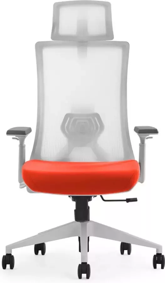 Euroseats Euroseat ergonomische bureaustoel met hoofdsteun Verona. Uitvoering witte Mesh rug & zitting oranje gestoffeerd. Voldoet aan de NEN EN 1335 norm