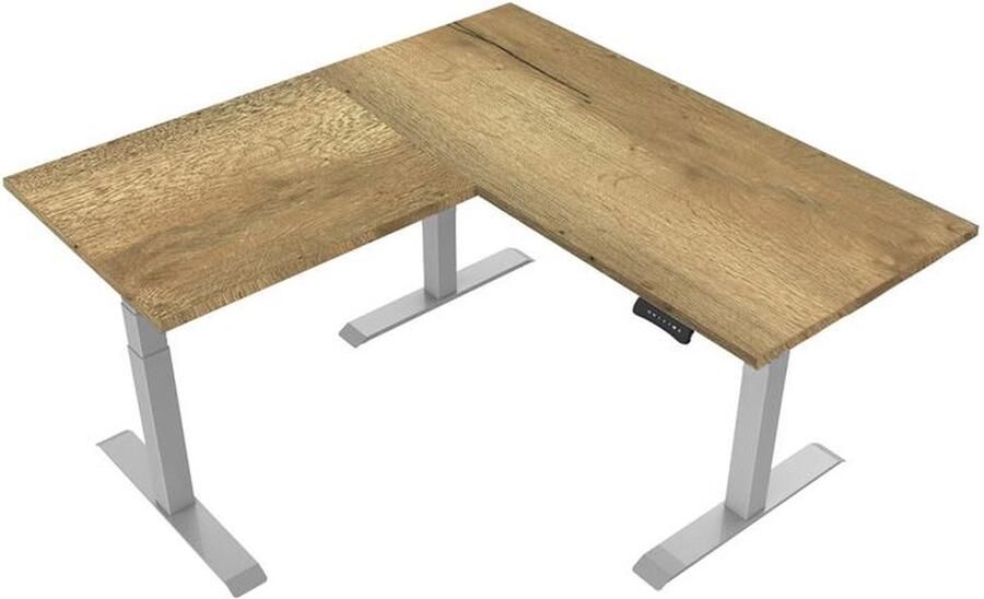 Euroseats Elektrisch verstelbaar bureau Natuur eik Hoek zit-sta frame grijs