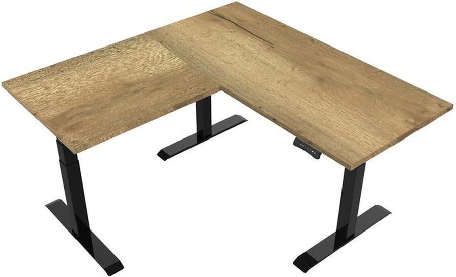 Euroseats Elektrisch verstelbaar bureau Natuur eik Hoek zit-sta frame zwart