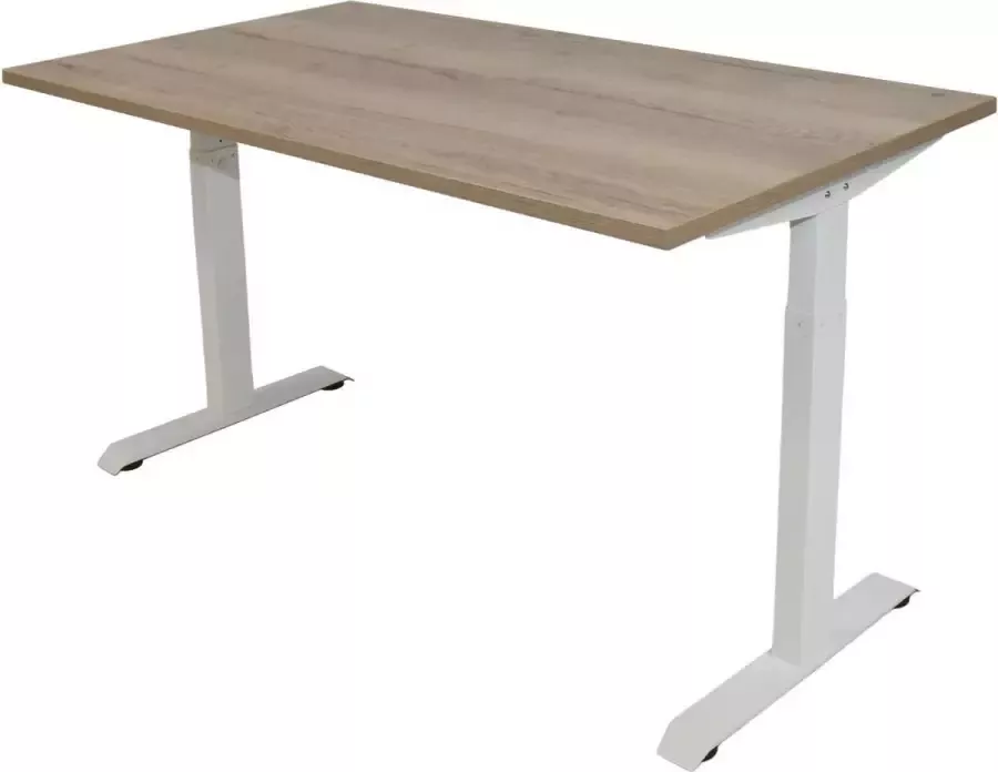 Euroseats OrangeLabel Desk met wit onderstel en blad Natuur Eik in de maat 120x80. Instelbaar van 62-84cm