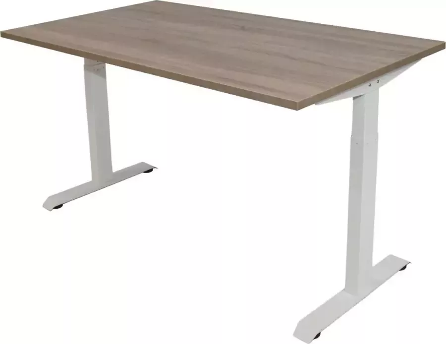 Euroseats OrangeLabel Desk met wit onderstel en blad Robson Eik in de maat 120x80. Instelbaar van 62-84cm