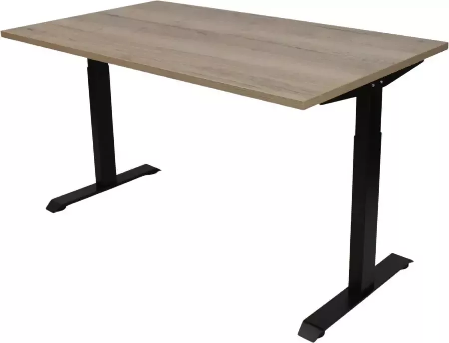 Euroseats OrangeLabel Desk met zwart onderstel en blad Natuur Eik in de maat 120x80. Instelbaar van 62-84cm