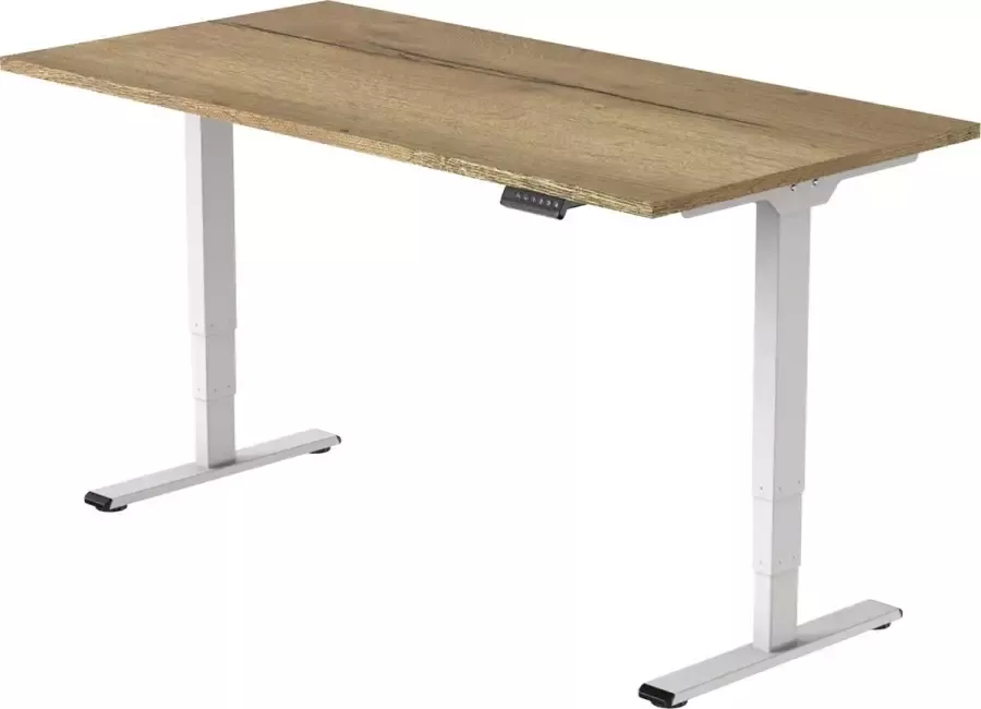 Euroseats OrangeLabel elektrisch zit sta bureau Eco frame wit. Voldoet aan de NEN EN 527. Inclusief Natuur Eik blad maat 140x80