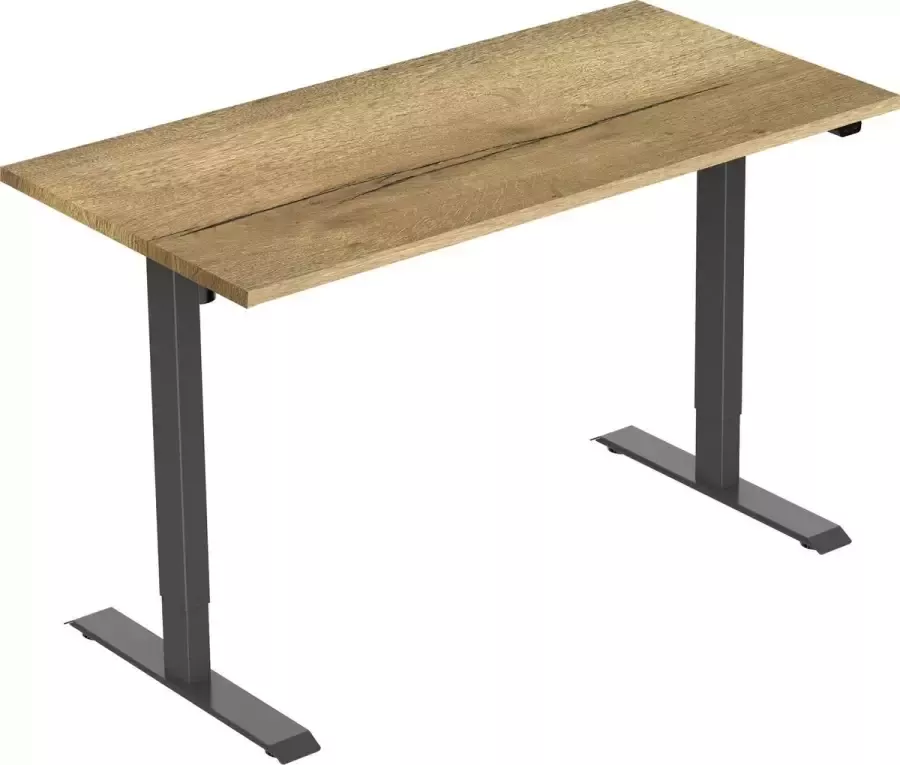 Euroseats OrangeLabel Zit sta bureau Z1. Zwart frame en blad Natuur Eik maat 120x80cm. Elektrisch verstelbaar