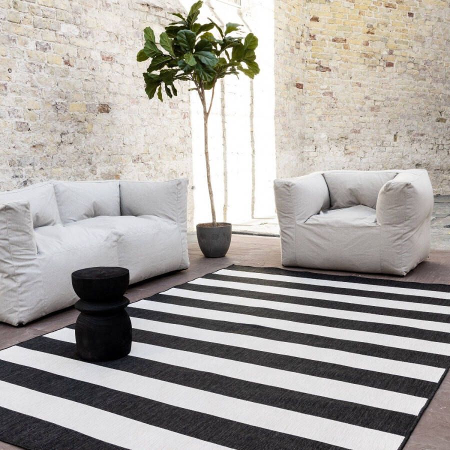Eva Interior Buitenkleed Stripes zwart wit dubbelzijdig Polypropyleen 200 x 290 cm (L) - Foto 1