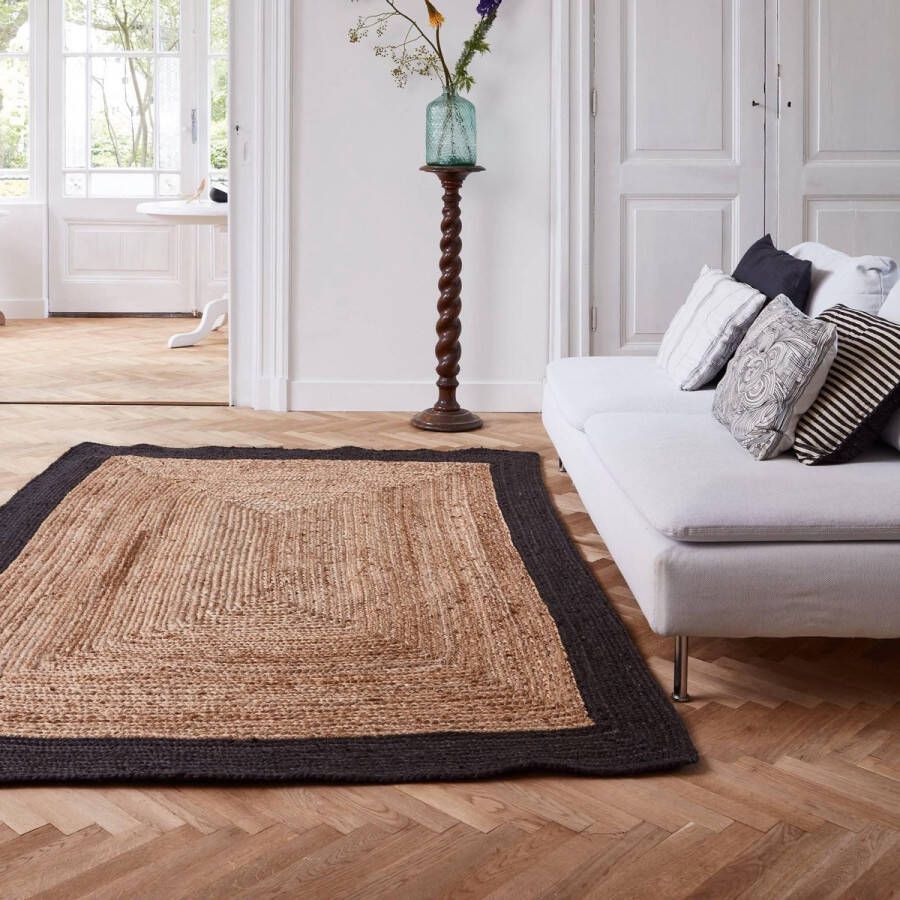 Eva Interior Jute Vloerkleed Rechthoek Naturel Antraciet Grijs Antraciet Jute 140 x 190 cm (S)