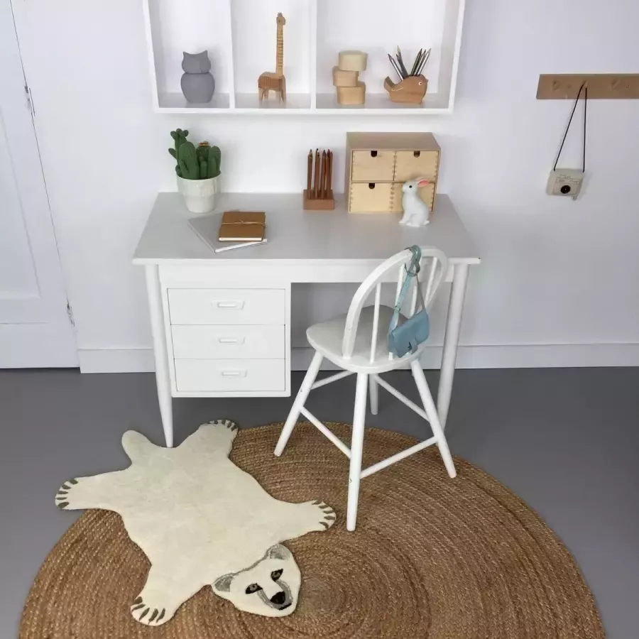 Tibetaanse Kleden Kinderkamer Vloerkleed IJsbeer Wit multi 100% Wol 60 x 90 cm