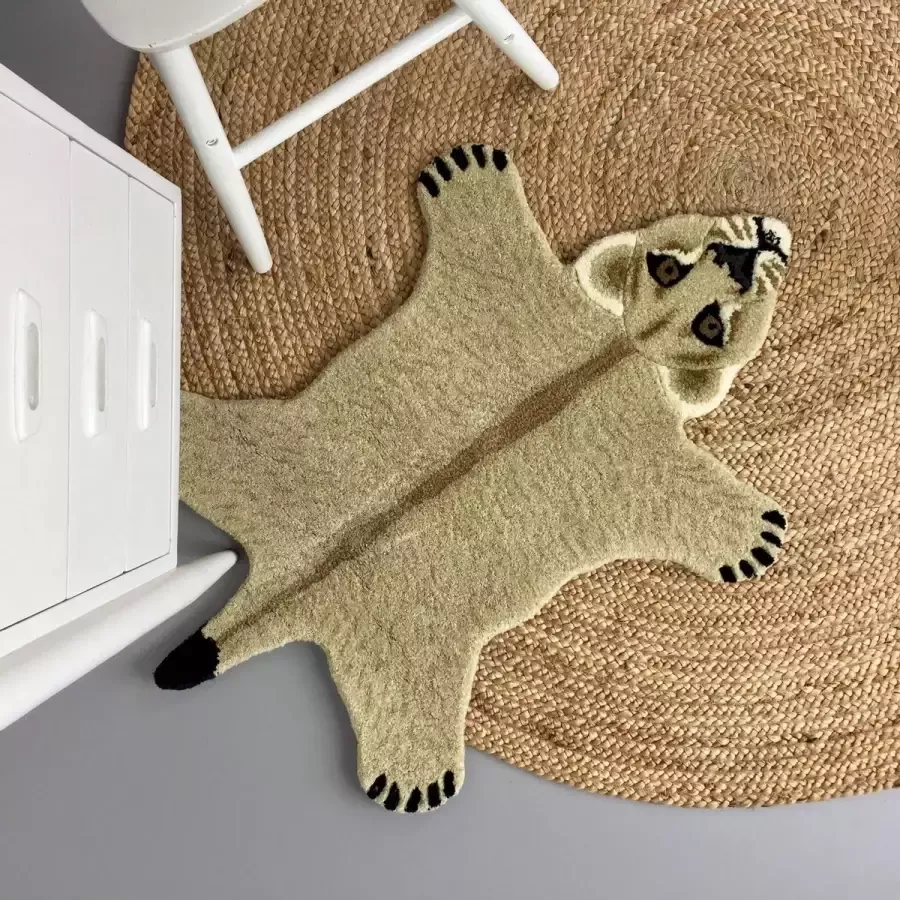 Tibetaanse Kleden Kinderkamer Vloerkleed Leeuw Bruin multi Wol 60 x 90 cm
