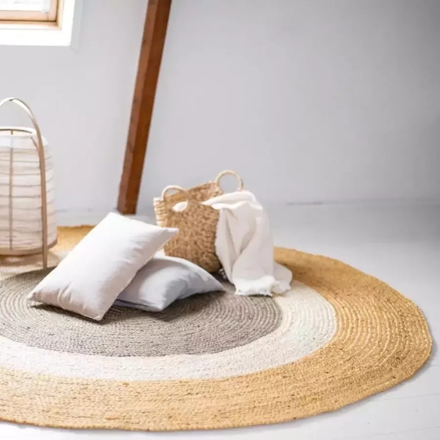 Eva Interior Rond Jute Vloerkleed Dart met Randen Geel naturel groen Rond 120 Ø (S)