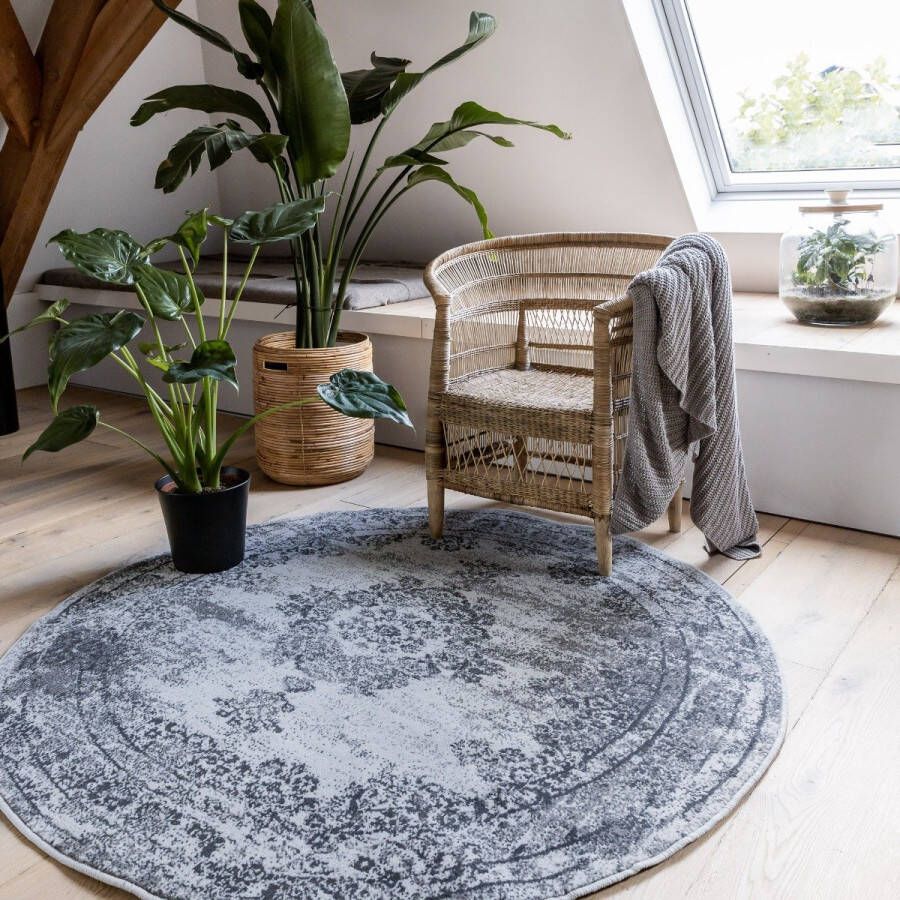 Eva Interior Vintage Vloerkleed Bloom rond Grijs Antraciet Polypropyleen Rond 100 Ø