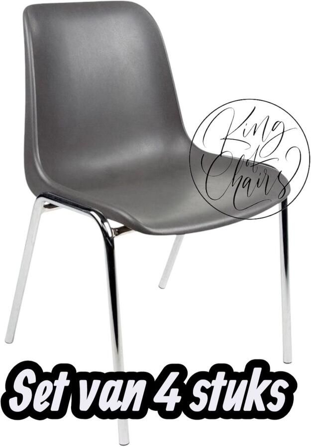 Everardo Kantinestoel Helene Antraciet -set van 4- verchroomd onderstel kantinestoel stapelstoel kuipstoel vergaderstoel tuinstoel kantine stoel stapel stoel tuin stoel kantinestoelen stapelstoelen kuipstoelen arenastoel schoolstoel bezoekersstoel