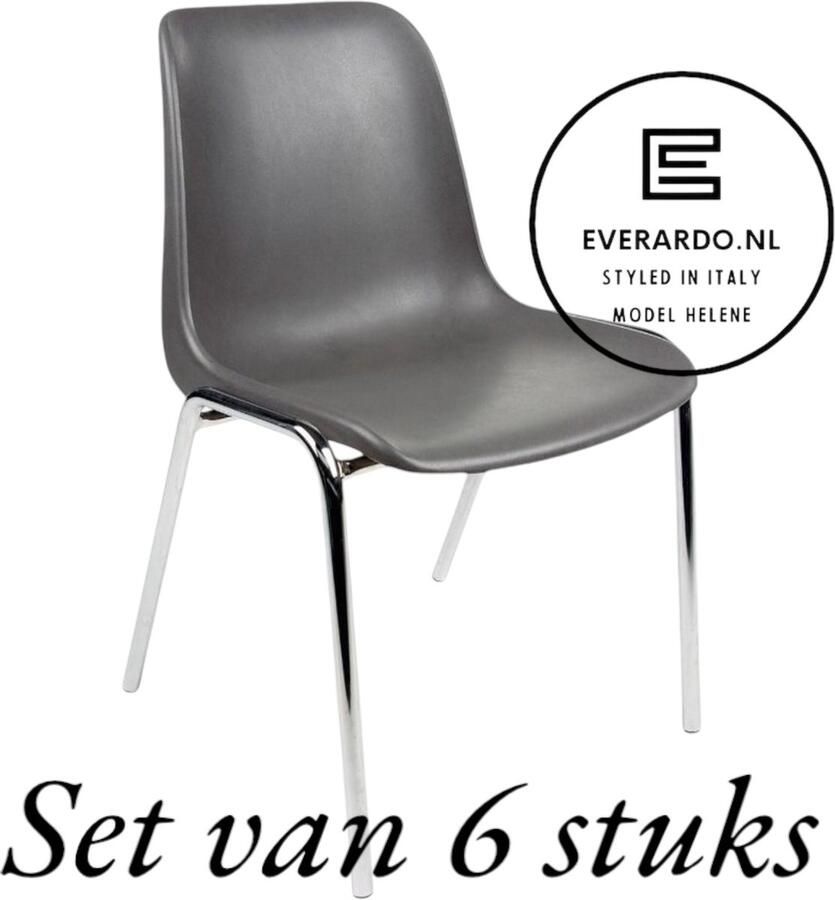Everardo Kantinestoel Helene Antraciet -set van 6- verchroomd onderstel kantinestoel stapelstoel kuipstoel vergaderstoel tuinstoel kantine stoel stapel stoel tuin stoel kantinestoelen stapelstoelen kuipstoelen arenastoel schoolstoel bezoekersstoel - Foto 2