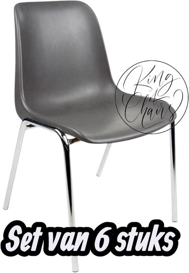 Everardo Kantinestoel Helene Antraciet -set van 6- verchroomd onderstel kantinestoel stapelstoel kuipstoel vergaderstoel tuinstoel kantine stoel stapel stoel tuin stoel kantinestoelen stapelstoelen kuipstoelen arenastoel schoolstoel bezoekersstoel