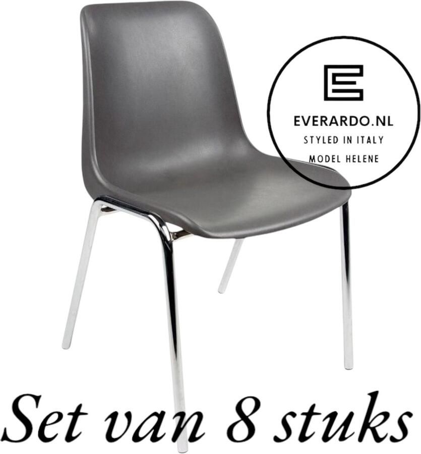 Everardo Kantinestoel Helene Antraciet -set van 8- verchroomd onderstel kantinestoel stapelstoel kuipstoel vergaderstoel tuinstoel kantine stoel stapel stoel tuin stoel kantinestoelen stapelstoelen kuipstoelen arenastoel schoolstoel bezoekersstoel