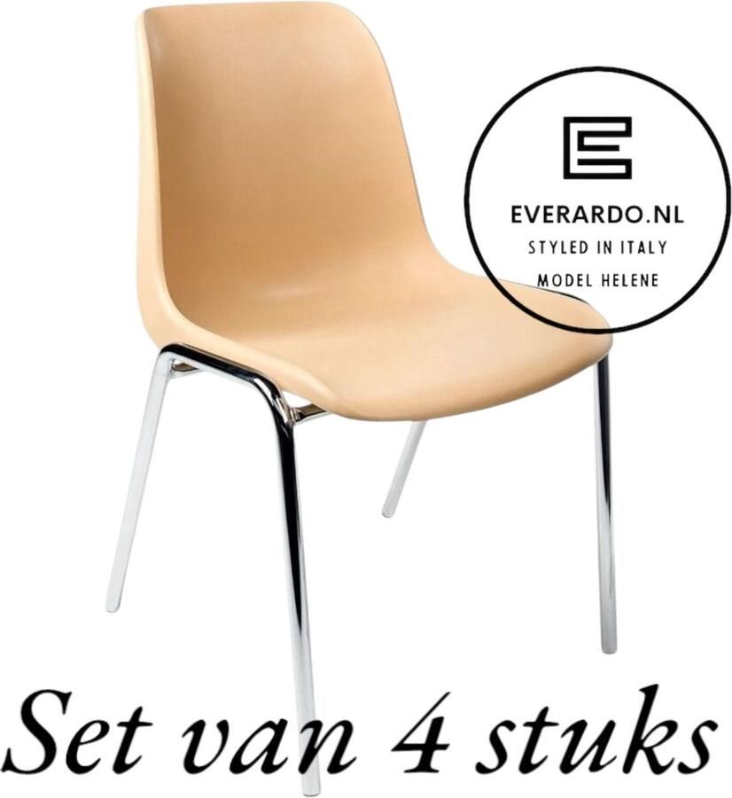 Everardo Kantinestoel Helene Beige -set van 4- verchroomd onderstel kantinestoel stapelstoel kuipstoel vergaderstoel tuinstoel kantine stoel stapel stoel tuin stoel kantinestoelen stapelstoelen kuipstoelen arenastoel schoolstoel bezoekersstoel - Foto 2