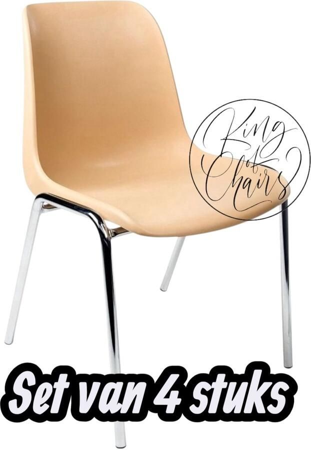 Everardo Kantinestoel Helene Beige -set van 4- verchroomd onderstel kantinestoel stapelstoel kuipstoel vergaderstoel tuinstoel kantine stoel stapel stoel tuin stoel kantinestoelen stapelstoelen kuipstoelen arenastoel schoolstoel bezoekersstoel