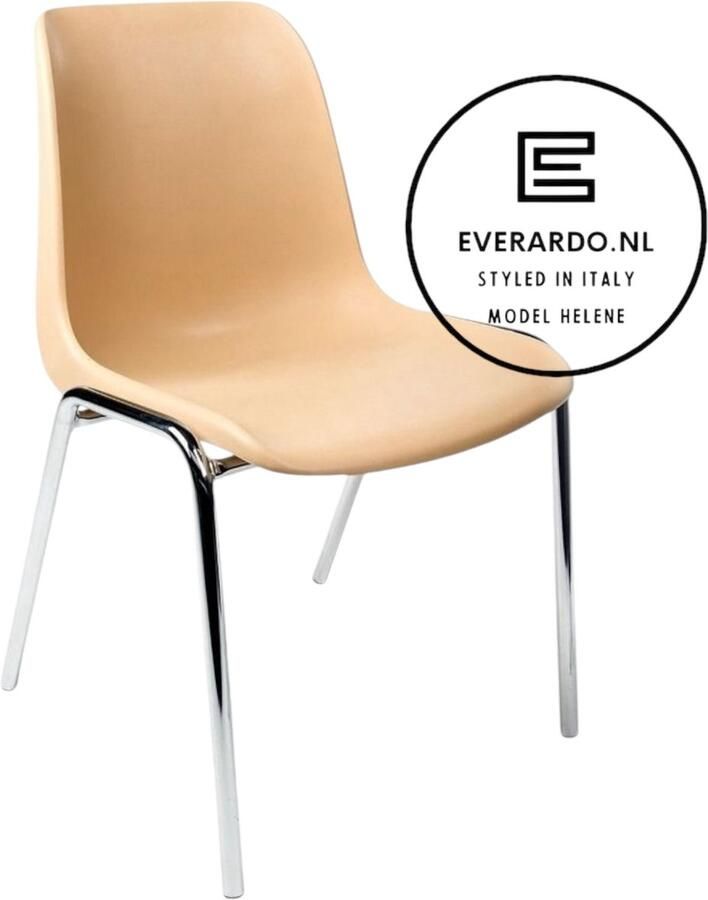 Everardo model Helene Beige verchroomd onderstel kantinestoel stapelstoel kuipstoel vergaderstoel tuinstoel kantine stoel stapel stoel tuin stoel kantinestoelen stapelstoelen kuipstoelen arenastoel kerkstoel schoolstoel bezoekersstoel