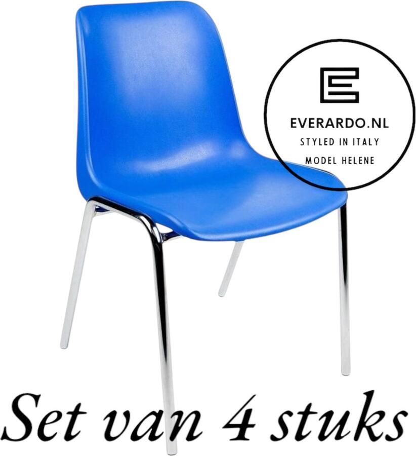 Everardo Kantinestoel Helene Blauw -set van 4- verchroomd onderstel kantinestoel stapelstoel kuipstoel vergaderstoel tuinstoel kantine stoel stapel stoel tuin stoel kantinestoelen stapelstoelen kuipstoelen arenastoel schoolstoel bezoekersstoel - Foto 2