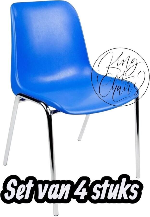 Everardo Kantinestoel Helene Blauw -set van 4- verchroomd onderstel kantinestoel stapelstoel kuipstoel vergaderstoel tuinstoel kantine stoel stapel stoel tuin stoel kantinestoelen stapelstoelen kuipstoelen arenastoel schoolstoel bezoekersstoel