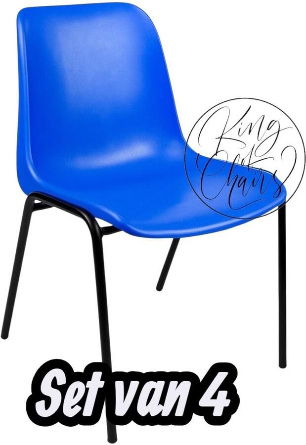 Everardo Kantinestoel Helene Blauw -set van 4- zwart onderstel kantinestoel stapelstoel kuipstoel vergaderstoel tuinstoel kantine stoel stapel stoel tuin stoel kantinestoelen stapelstoelen kuipstoelen arenastoel schoolstoel bezoekersstoel