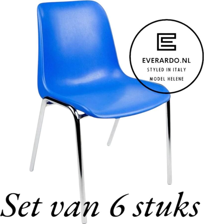 Everardo Kantinestoel Helene Blauw -set van 6- verchroomd onderstel kantinestoel stapelstoel kuipstoel vergaderstoel tuinstoel kantine stoel stapel stoel tuin stoel kantinestoelen stapelstoelen kuipstoelen arenastoel schoolstoel bezoekersstoel - Foto 2