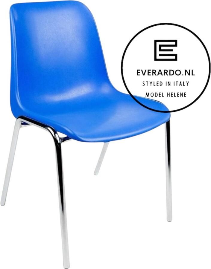 Everardo model Helene Blauw verchroomd onderstel kantinestoel stapelstoel kuipstoel vergaderstoel tuinstoel kantine stoel stapel stoel tuin stoel kantinestoelen stapelstoelen kuipstoelen arenastoel kerkstoel schoolstoel bezoekersstoel