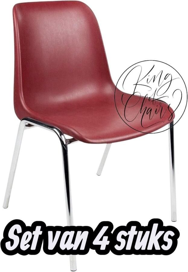 Everardo Kantinestoel Helene Bordeauxrood -set van 4- verchroomd onderstel kantinestoel stapelstoel kuipstoel vergaderstoel tuinstoel kantine stoel stapel stoel tuin stoel kantinestoelen stapelstoelen kuipstoelen arenastoel schoolstoel bezoekersstoel