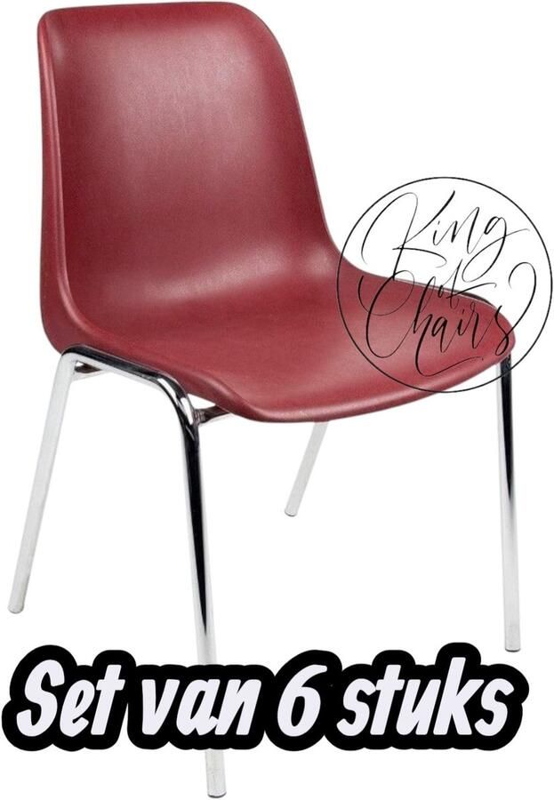 Everardo Kantinestoel Helene Bordeauxrood -set van 6- verchroomd onderstel kantinestoel stapelstoel kuipstoel vergaderstoel tuinstoel kantine stoel stapel stoel tuin stoel kantinestoelen stapelstoelen kuipstoelen arenastoel schoolstoel bezoekersstoel
