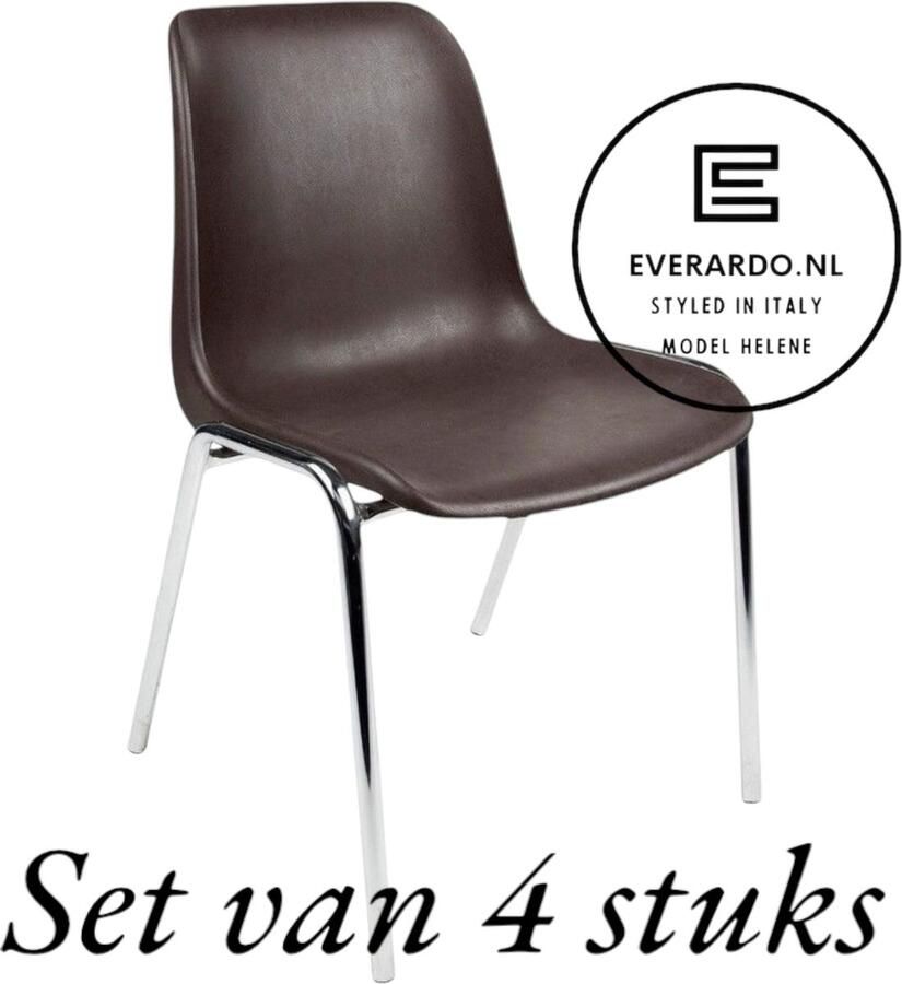 Everardo Kantinestoel Helene Bruin -set van 4- verchroomd onderstel kantinestoel stapelstoel kuipstoel vergaderstoel tuinstoel kantine stoel stapel stoel tuin stoel kantinestoelen stapelstoelen kuipstoelen arenastoel schoolstoel bezoekersstoel - Foto 2
