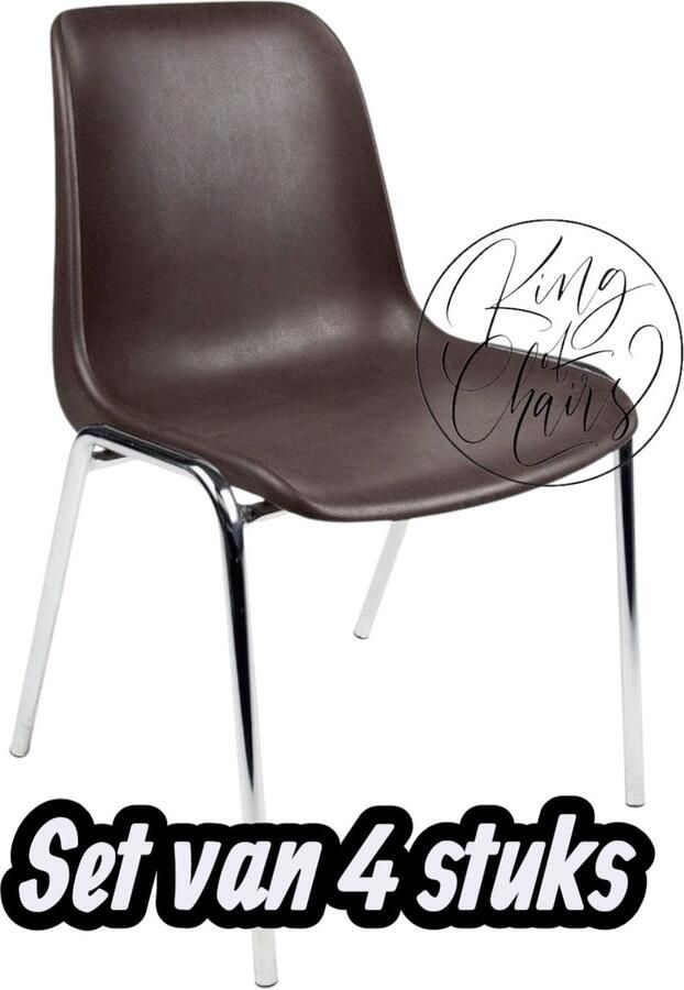 Everardo Kantinestoel Helene Bruin -set van 4- verchroomd onderstel kantinestoel stapelstoel kuipstoel vergaderstoel tuinstoel kantine stoel stapel stoel tuin stoel kantinestoelen stapelstoelen kuipstoelen arenastoel schoolstoel bezoekersstoel
