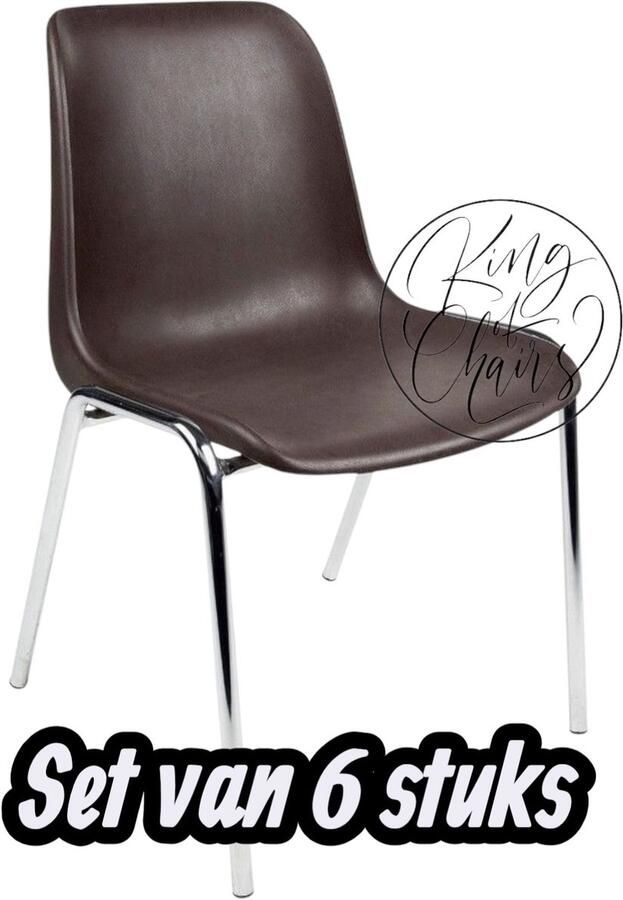 Everardo Kantinestoel Helene Bruin -set van 6- verchroomd onderstel kantinestoel stapelstoel kuipstoel vergaderstoel tuinstoel kantine stoel stapel stoel tuin stoel kantinestoelen stapelstoelen kuipstoelen arenastoel schoolstoel bezoekersstoel