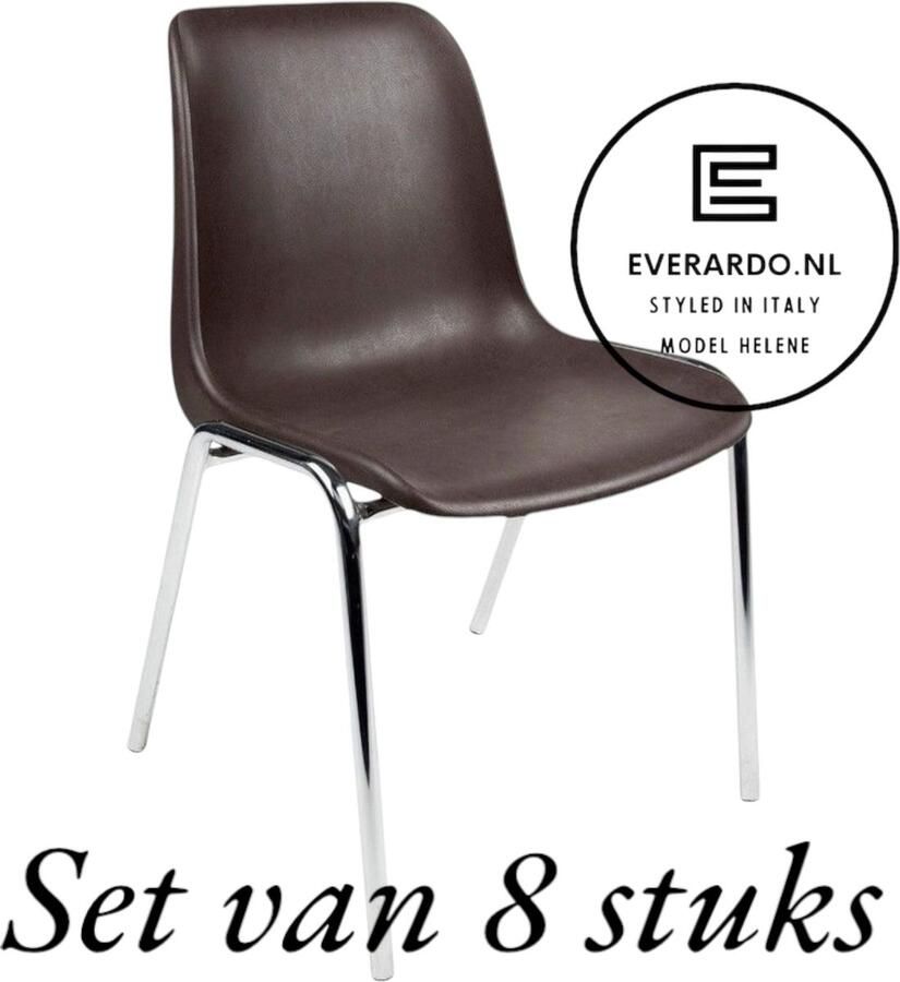 Everardo Kantinestoel Helene Bruin -set van 8- verchroomd onderstel kantinestoel stapelstoel kuipstoel vergaderstoel tuinstoel kantine stoel stapel stoel tuin stoel kantinestoelen stapelstoelen kuipstoelen arenastoel schoolstoel bezoekersstoel