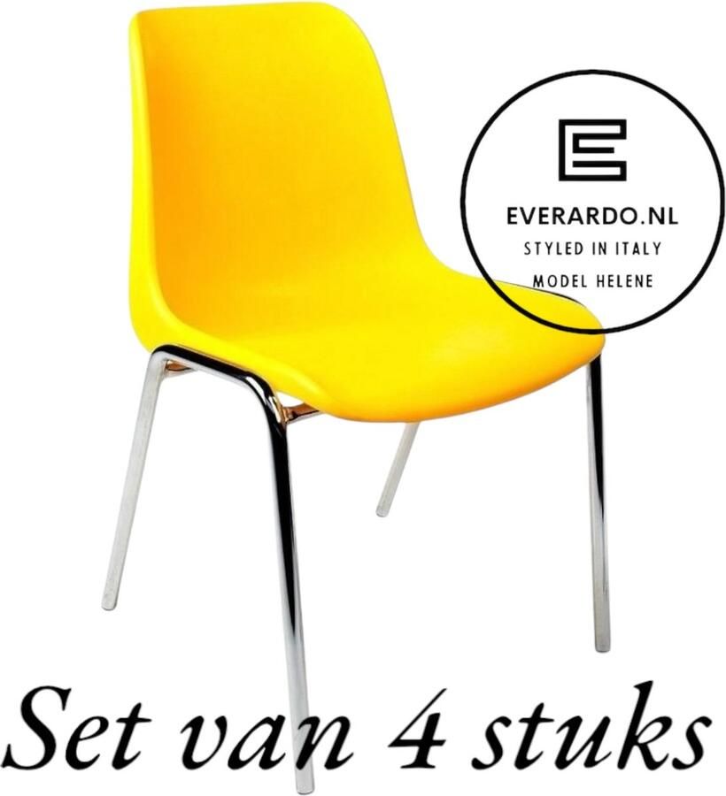 Everardo Kantinestoel Helene Geel -set van 4- verchroomd onderstel kantinestoel stapelstoel kuipstoel vergaderstoel tuinstoel kantine stoel stapel stoel tuin stoel kantinestoelen stapelstoelen kuipstoelen arenastoel schoolstoel bezoekersstoel - Foto 2
