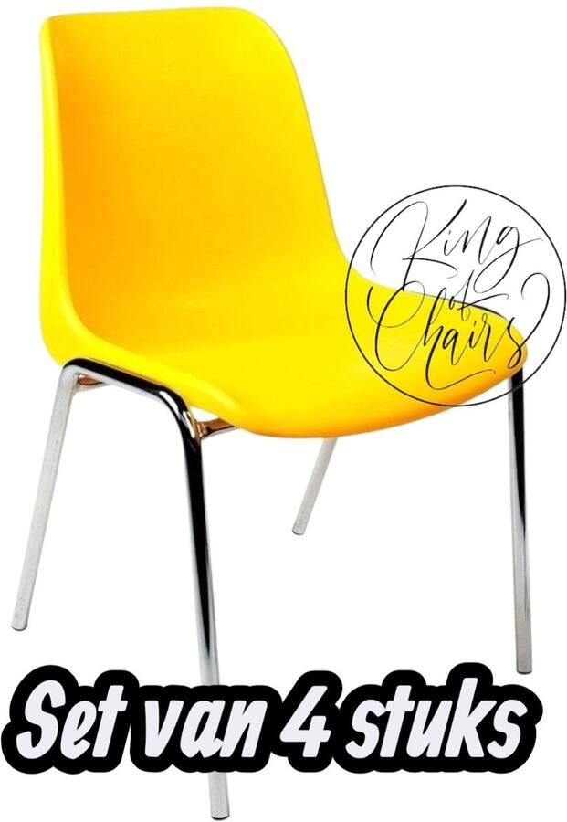 Everardo Kantinestoel Helene Geel -set van 4- verchroomd onderstel kantinestoel stapelstoel kuipstoel vergaderstoel tuinstoel kantine stoel stapel stoel tuin stoel kantinestoelen stapelstoelen kuipstoelen arenastoel schoolstoel bezoekersstoel